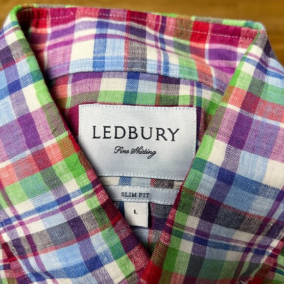 Ledbury Mens Red Madris Plaid Long Sleeve Button Down Shirt Size Large - Picture 3 of 8